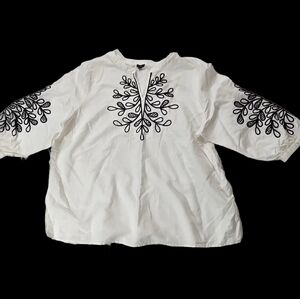 Talbots Plus White Blouse with Black Detailing